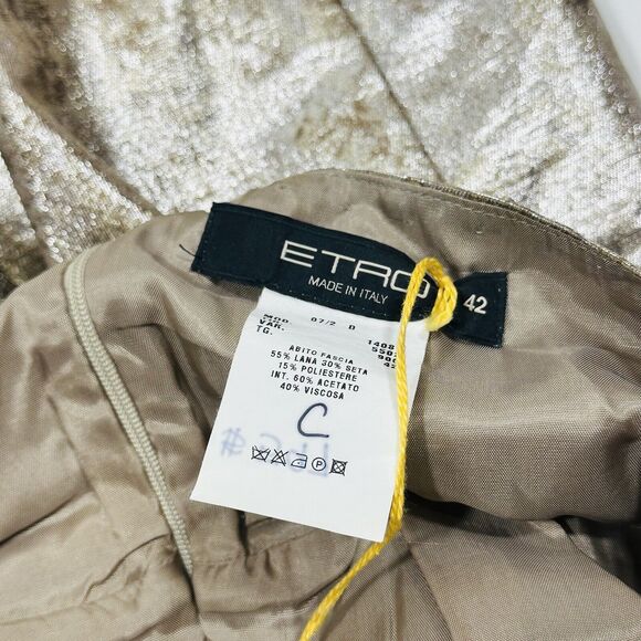 ETRO 42 US/6 Metallic Gold Jacquard Sleeveless Mini Dress Wool Silk NWT $1,560 - Picture 4 of 9